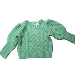 Janie and Jack Girls Balloon Sleeve Textured Chunky Knit Sweater Green 12-18M